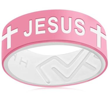 Imagem de AJZYX Aliança de casamento com cruz de silicone, Jesus Cristão, Religioso, Masculino, Feminino, de Borracha Respirável, Noivado, Noivado, 8 mm de largura, 2 mm de espessura, Tamanho 6-13, 9, Silicone