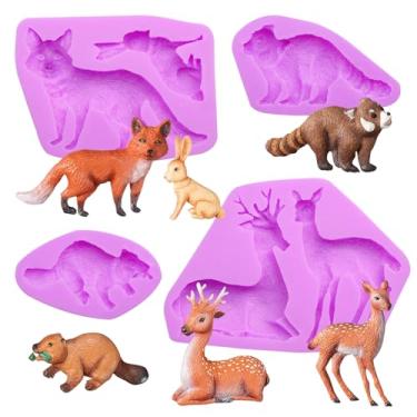 Imagem de Molde de silicone animal da floresta Raposa Esquilo Rubbit Fondant Moldes Guaxinim Castor Alce Sika Veado Doce Molde para Decoração de Bolos Sugarcraft Topper Cupcake Chocolate Candy Polymer Clay