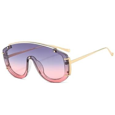 Imagem de Óculos de sol grandes da moda, peça única, feminino, retrô, rebites, decoração, masculino, colorido, gradiente, uv400 (cinza, rosa, gradiente)