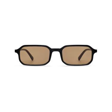 Imagem de Appassal Óculos de sol retrô estreito retangular feminino masculino anos 90 skinny sunnies vintage moldura fina AP3740, C3 preto/marrom, Medium