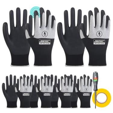 Imagem de JSBAGGT Luvas De Eletricista 6 Peças 400 V Resistência À Tensão Luvas De Trabalho De Eletricista Luvas De Alta Tensão Isolamento Retardante De Chamas Com Tela Sensível Ao Toque De Dedos Inteiros (P
