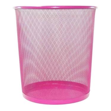 Imagem de Lixeira Metal Aramado Cesto Lixo Escritório 10 Litros Rosa