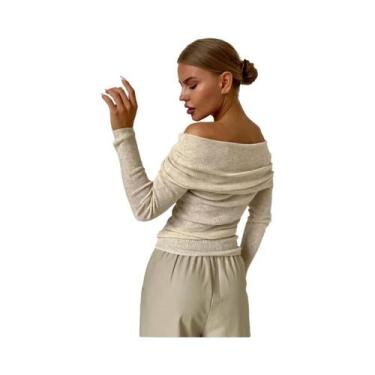 Imagem de Camiseta Feminina de Lã - Slim Fit, Manga Comprida, Ombro De Fora - Ou