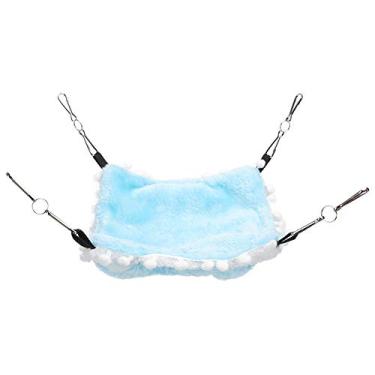 Imagem de Rede de hamster de pelúcia quente engrossar Mini Pet Pure Color pendurado ninho de dormir de dupla camada Casa Swing Bed azul para Mini ratos de pequenos animais, planador de açúcar, chinchila, hamster
