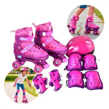 Imagem de Patins Roller Ajustável Cadarço com Acessórios Rosa P 30 a 33 - Jhamba