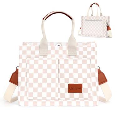 Imagem de LHMTQVK Bolsa de lona para mulheres, bolsas de trabalho grandes Bíblia Tote, Grade cáqui, One Size