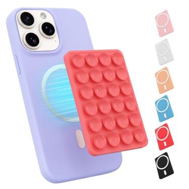 Imagem de Suporte de telefone com sucção magnética para capa MagSafe, suporte aderente de silicone para iPhone, selfie/vídeo removível com as mãos livres para TikTok e Instagram Influencer/Creator (rosa