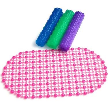 Imagem de Tapete para Box e Banheiras, Antiderrapante com Ventosas, PVC, Transparentes com Cores Mescladas, Colorido Chuveiro Colorido