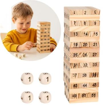 Imagem de Jogo Pedagógico Torre de Equilíbrio Madeira 4 dados Brinquedo Educativ