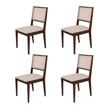 Imagem de Conjunto Com 4 Cadeiras De Jantar Estofada Suellen Castanho Linho Bege