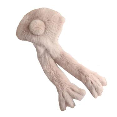 Imagem de Chapéu feminino quente de inverno fofo casual cachecol chapéu de palha de pele à prova de vento bege tamanho único