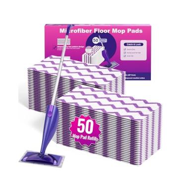 Imagem de Recargas de jato molhado, 50 unidades de almofadas de jato úmido de microfibra para esfregão Swiffer, refil descartável de várias superfícies, limpador de piso para esfregar, absorvente resistente e