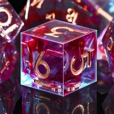 Imagem de AUSTOR 7-Die DND Dice Set Handmade Sharp Edge Polyhedral Dice for Dungeons and Dragons D&D RPG MTG Table Games (Blue & Red, Copper)