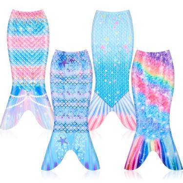 Imagem de Toulite 4 peças de cauda de sereia para lembrancinhas de festa, caudas de sereia para meninas, presentes de festa, Cor brilhante, Size 6
