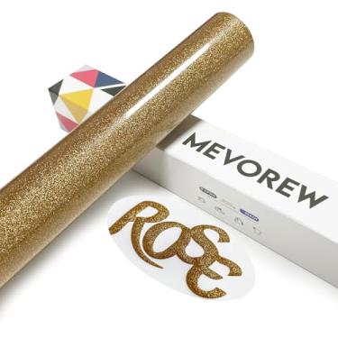 Imagem de MEVOREW Vinil de transferência de calor 3D, vinil HTV com glitter dourado de 30,5 x 1,5 m, ferro em vinil para camisetas compatíveis com Cricut Air ou Maker (dourado)