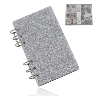 Imagem de AHANDMAKER Capa para fichário de 6 anéis, capa de álbum A6 com glitter, prata, 10 folhas, capa recarregável com mangas transparentes, protetor de caderno, acessórios de encadernação
