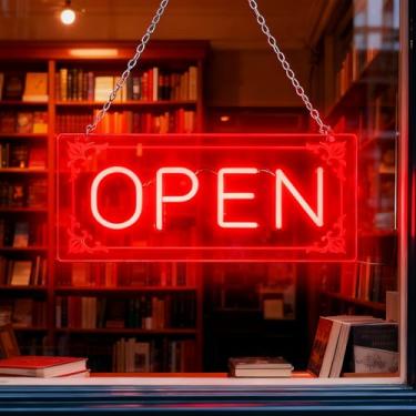 Imagem de Sinais abertos para empresas, luz aberta neon LED iluminada para porta de janela de negócios pendurar na parede, café, lanchonete, restaurante, barbearia, loja, loja, alimentação USB e regulagem