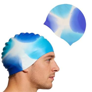 Imagem de Touca de natação de silicone adulto - multicolorida, impermeável e flexível para exercícios de natação