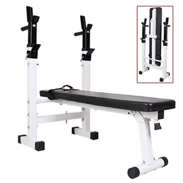 Imagem de LMJYU Rack de agachamento, suporte dobrável para halteres, suporte ajustável para casa, interior, ginásio, suporte dobrável para treinamento de força, suporte de agachamento