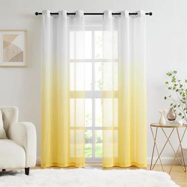 Imagem de Cortinas transparentes de chiffon ombré amarela, 224 cm de comprimento, para decoração de sala de estar, quarto, enrugamento, gradiente, semitransparente, ilhós, cortinas para quarto de meninas