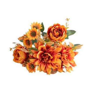 Imagem de Flores Artificiais De Dália E Peônia Para Decoração De Jardim Interno 