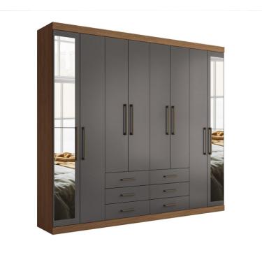 Imagem de Guarda-Roupa Casal com Espelho Master 8 Portas 6 Gavetas Jatobá e Grafite