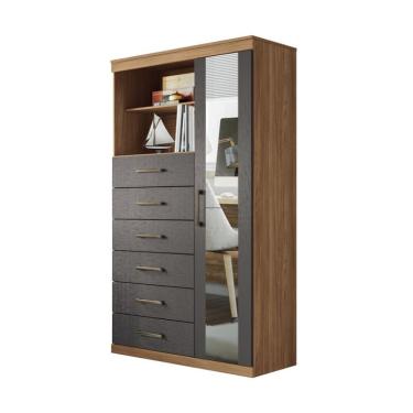 Imagem de Cômoda Marabá com Espelho 1 Porta 6 Gavetas Jatobá e Grafite