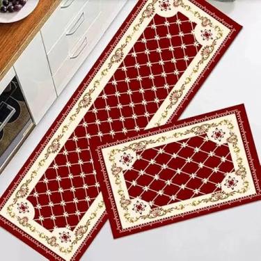 Imagem de Passadeira para Cozinha Antiderrapante Kit 2 Peças | Tapete Lavável Secagem Rápida | Poliéster(C-9-1.2MX0.4M+0.6M.0.4M)