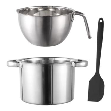 Imagem de Conjunto de panela de derretimento de chocolate de aço inoxidável com espátula, ferramenta de fondue para assar, derreter queijo, tigela de 2 L e panela de 2,6 L, banho-maria dupla para fondue, queijo