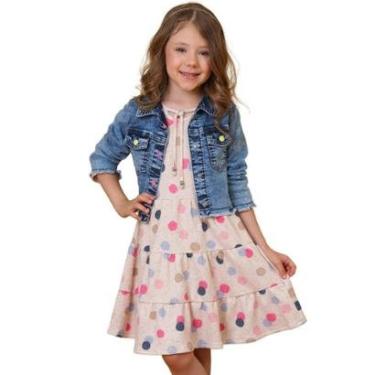 Imagem de Vestido Infantil Look Jeans Moletinho Poás Bege - 04 - UNICA-Feminino