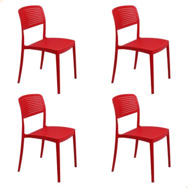 Imagem de Kit 4 Cadeira Tramontina Serena Em Polipropileno Cor Vermelho 92096040