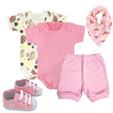 Imagem de Kit Body Short Sapatinho e Babador Roupinha de Bebê 5 Peças - Koala Ba