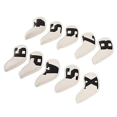 Imagem de Akozon 10 Peças Capas de Cabeça de Ferro de Golfe à Prova d'água Pu Conjunto Com Bordado Digital Colorido-capa Protetora para Cabeças de Ferro de Taco de Golfe (Personagens pretos com fundo branco)