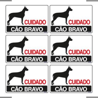 Imagem de Combo 6 Placas De Sinalização Cuidado Cão Bravo 30x20 Ekomunike - P-8 