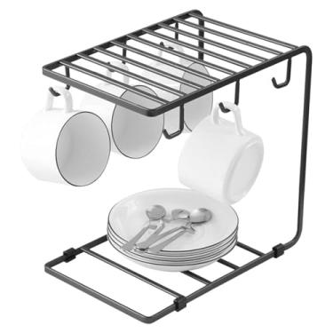 Imagem de Suporte para Canecas com 6 Ganchos Rack de Café Exibição Copos Organizador Armazenamento Residencial Balcão