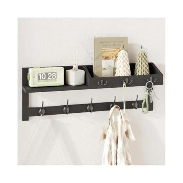 Imagem de KHUTRW3D Ganchos de parede cabideiro de parede com prateleira de entrada prateleira de pendurar ganchos de madeira para chapéus, jaquetas, bolsas gancho montado na parede (preto)