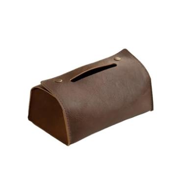 Imagem de Capa de caixa de lenços de couro vintage moderna casa sala de estar carro guardanapo dispensador facial mesa (marrom escuro)