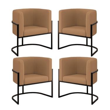 Imagem de Kit 04 Poltronas Lua Sala Decorativa Base Ferro Black Veludo Capuccino