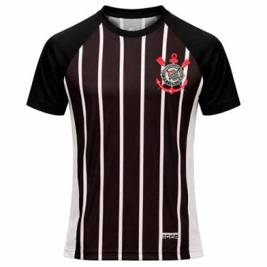 Imagem de Camisa Corinthians Listrada Recortes - Masculino Tamanho:MCor:Preto, M