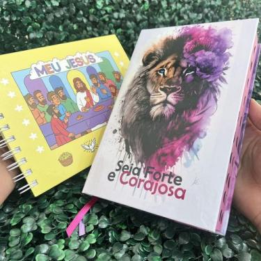 Imagem de Kit Bíblia Forte e Corajosa ARC Com Harpa Livro de Colorir Cristão Meu
