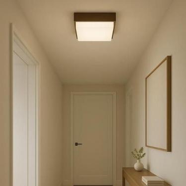 Imagem de Luminária Plafon Sobrepor Madeira Acrílico 20x20 Franja Mdf Imbuia - A