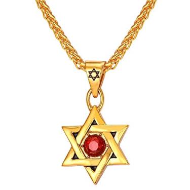 Imagem de HXSZWJJ Joias Colar Estrela de Davi Vermelha Colar com Pingente Hexagrama Joias para Homens/Mulheres (Cor: A)