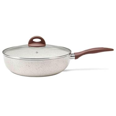 Imagem de Wok com Tampa Brinox Ceramic Life Fundo INDUÇÃO Vanilla