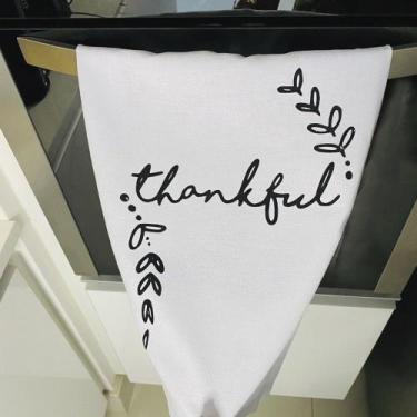 Imagem de Pano De Prato Copa Master Branco Em Silk - Frase: Thankful - Pano E Pr