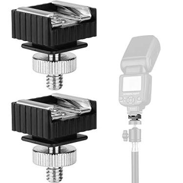 Imagem de Pacote com 2 adaptadores de suporte de sapato para 1/4 de rosca com adaptador de parafuso de tripé macho de 1/4"-20 macho para suporte de luz de suporte de flash Suporte de sombras, suporte de flash forte e sólido (atualizado)