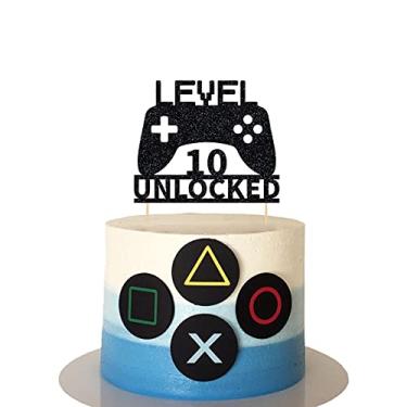 Imagem de Topo de bolo desbloqueado Level 10, topo de bolo de videogame, topo de bolo para controle de jogo para decoração de festa de 10 anos