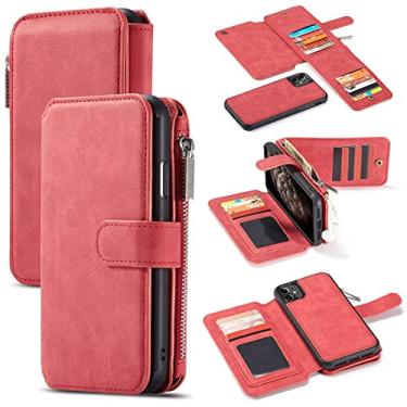 Imagem de Carteira de couro magnético para iphone 13 12 11 pro xs max xr x se 2020 8 7 6 6 s plus 5 5 s bolsa cartão, vermelho, para iphone 5 5s se