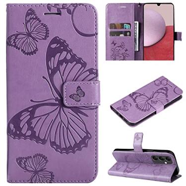 Imagem de Capas de telefone borboleta em relevo para Samsung Galaxy A14 5G Capa de couro com compartimentos para cartão de visita de luxo clipe de carteira à prova de choque Capas para Samsung A14 5G (roxo, Samsung A14 5G)