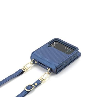 Imagem de Capa de couro para Samsung Galaxy Z Flip 4 Flip4 5G Carteira Protetora Compartimento para Cartão Transversal Estojo para Telefone, Azul, Para Galaxy Z Flip4 5G