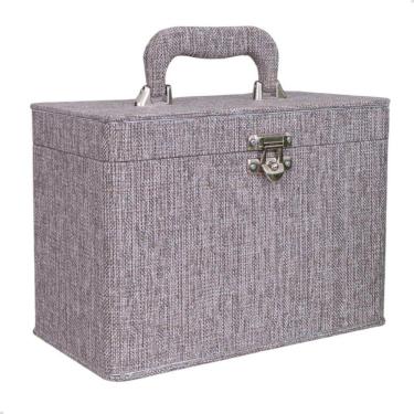 Imagem de Maleta para 600 Fotos - 6 Álbuns fotográficos 10x15 JUTA MESCLADO Cinza Marrom Branco Adulto Baú Box